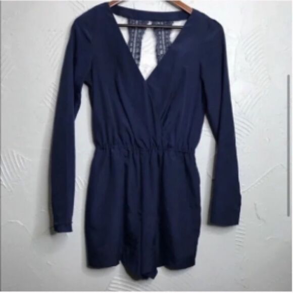 Women’s BCBG Navy Romper with Open Back - Picture 2 of 6